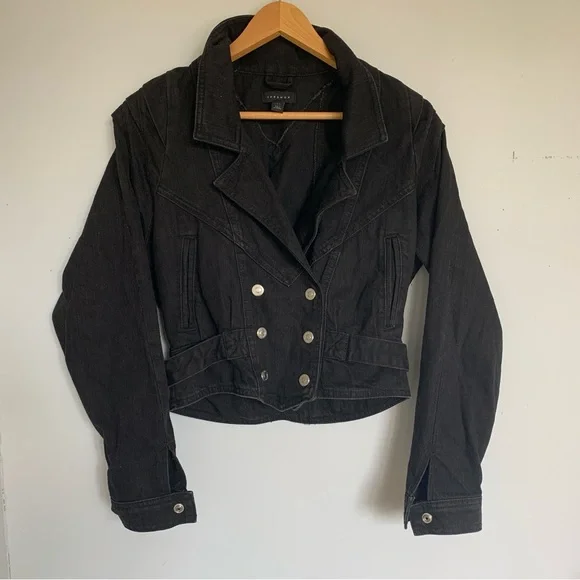 TOPSHOP BLACK DENIM BIKER JACKET - Picture 2 of 9